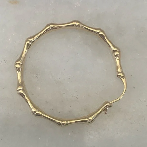 Womens Gold Bamboo Hoop Earrings 18K Gold‎ Plated - Picture 5 of 8